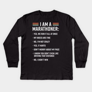 Funny Running Marathon Runner Coach I Am A Marathoner Kids Long Sleeve T-Shirt